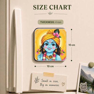 Lord Krishna Musical Fridge Magnet Spiritual Song Playing Frame Gift for Pooja Room, Office & Home Decor | Devotional Audio Player for Home, Temple & Meditation Peace & Positivity